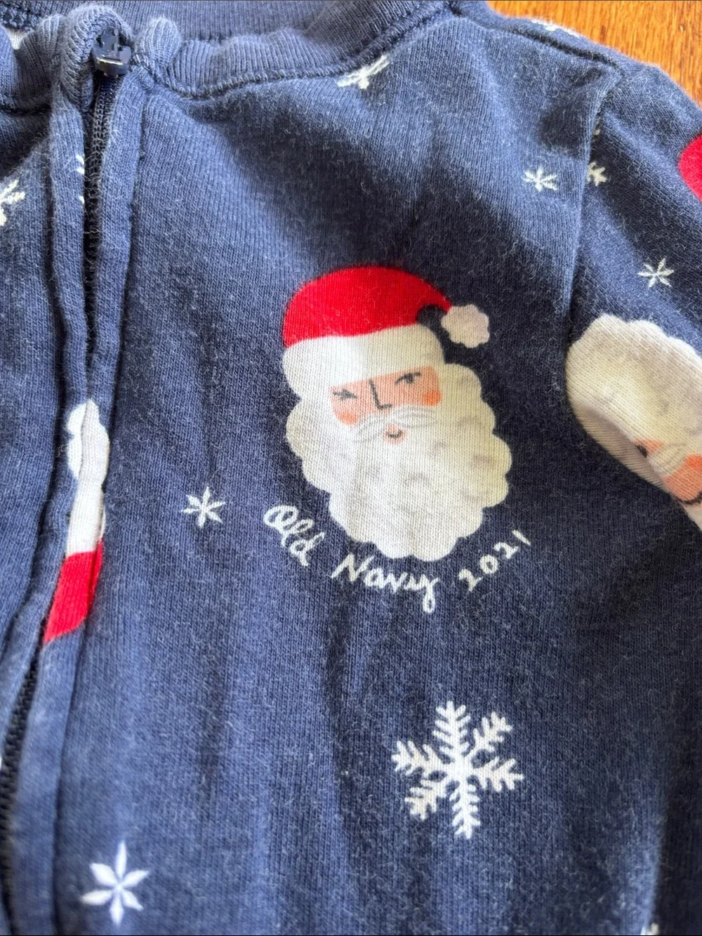 Old Navy Navy Blue Santa Print Footed One-Piece